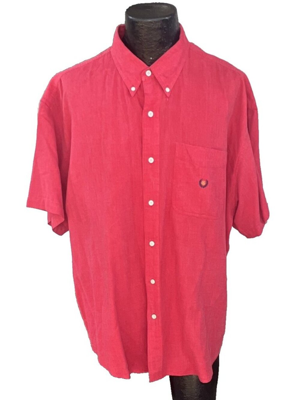 Vintage Chaps Ralph Lauren Men XL Red Short Sleeve Button Down Shirt Pocket Logo